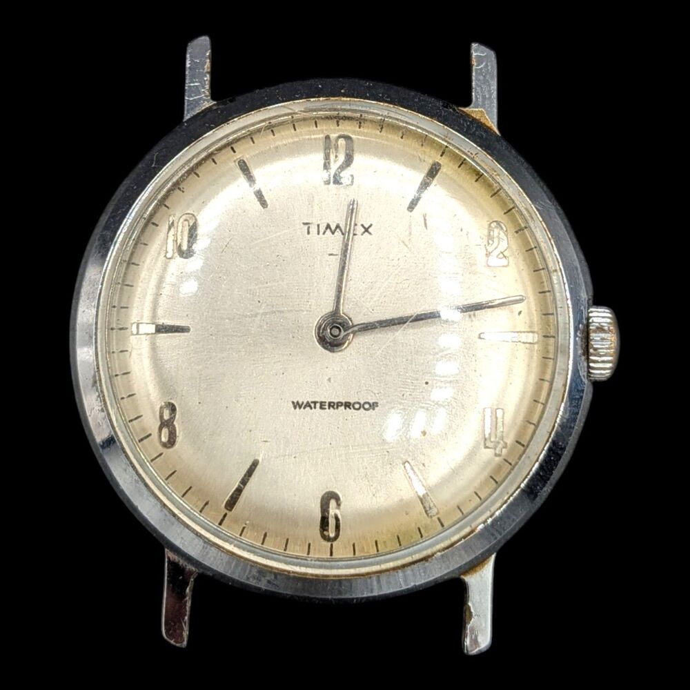 1964 TIMEX Marlin Silver Tone Vintage Watch Movement Men's 33mm for PARTS REPAIR